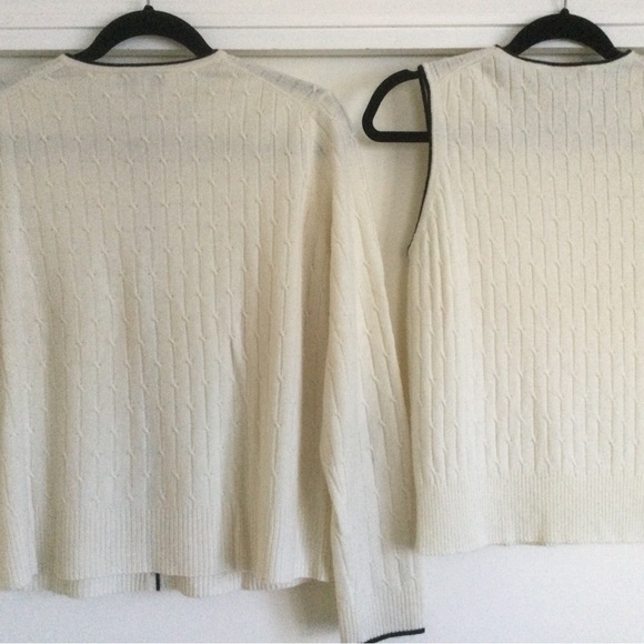 EUC Ann Taylor cashmere black tipped ivory sweater set. Size large. - Picture 2 of 11